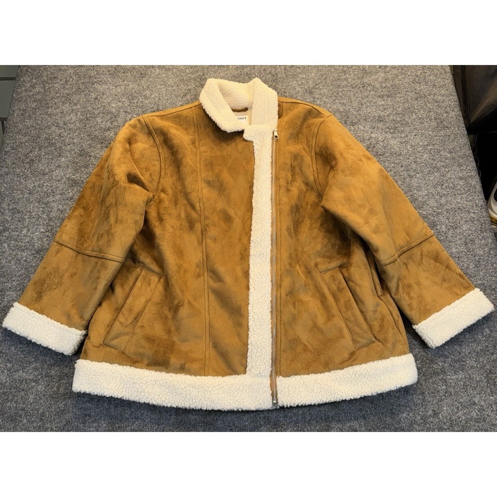 Old Navy Women's 2X Sherpa Lined Faux Suede Jacket Brown Tan Coat